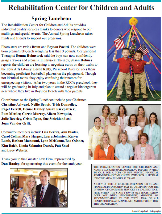 2013 Newsletter: Rehabilitation Center for Children and Adults (Palm Beach, Florida)