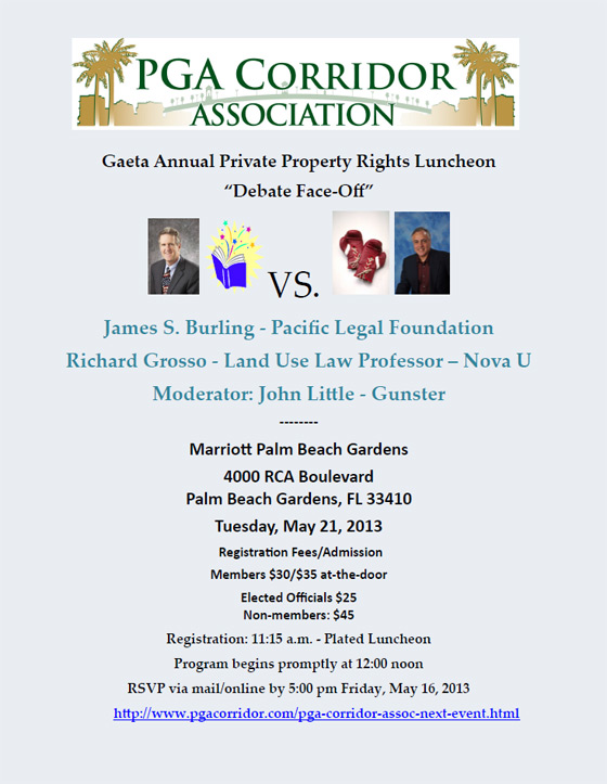 PGA Corridor Assn - Koontz debate invitation (May 21, 2013)