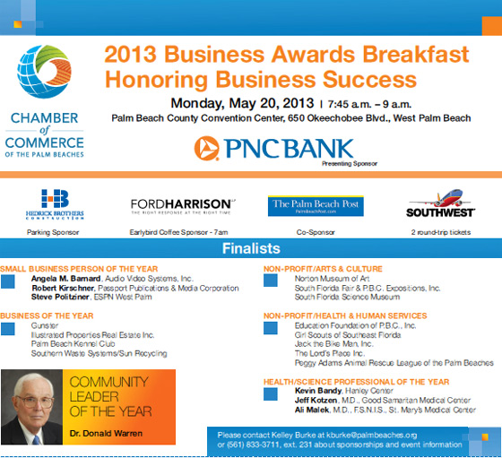 Chamber of Commerce of the Palm Beaches - 2013 Business Awards