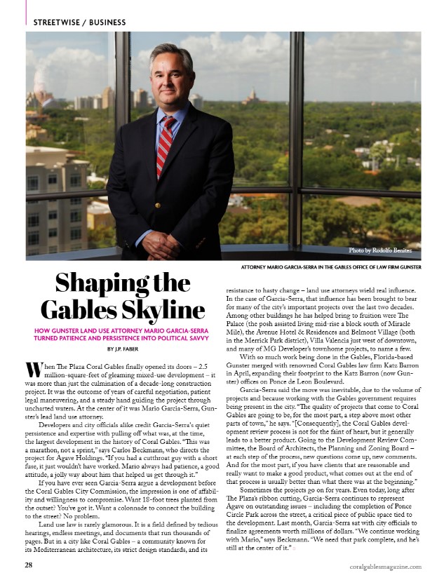 Gunster Attorney Mario Garcia-Serra Feature in Coral Gables Magazine